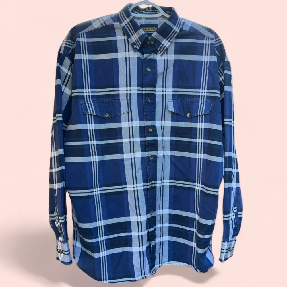 Panhandle Slim Navy and Light Blue Plaid Shirt